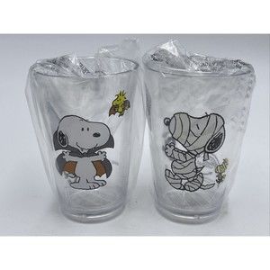 SET 2 Pottery Barn Peanuts Snoopy Cup Holiday Woodstock Halloween Vampire Mummy